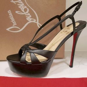 Christian Louboutin Black Leather Queen 130 Platform Sandals Slingback Pumps